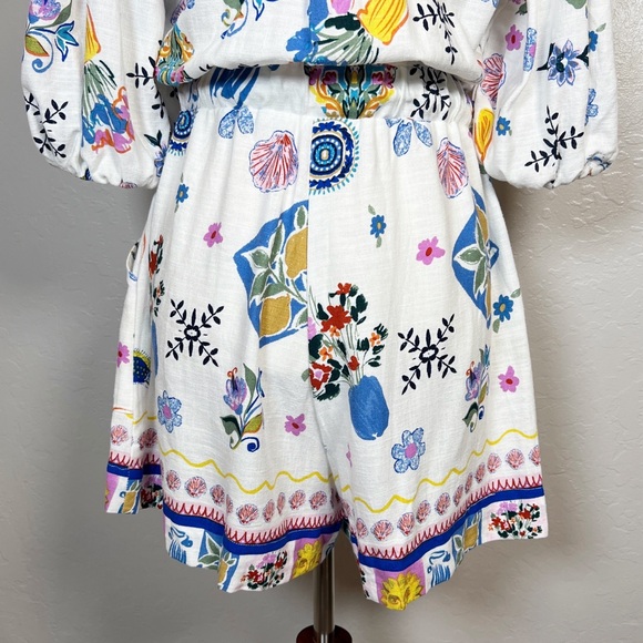 LABEL OF LOVE Women’s Size M White Euro Summer Portofino Linen Playsuit Romper - Picture 10 of 13